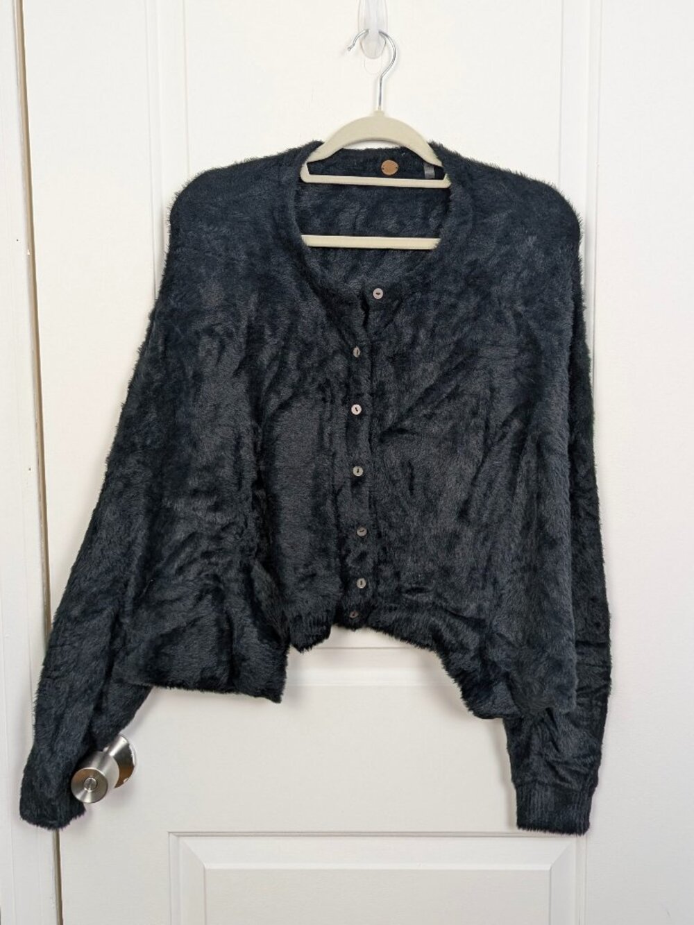 Free People | Black Fuzzy Cropped Button Front Cardigan Size Large